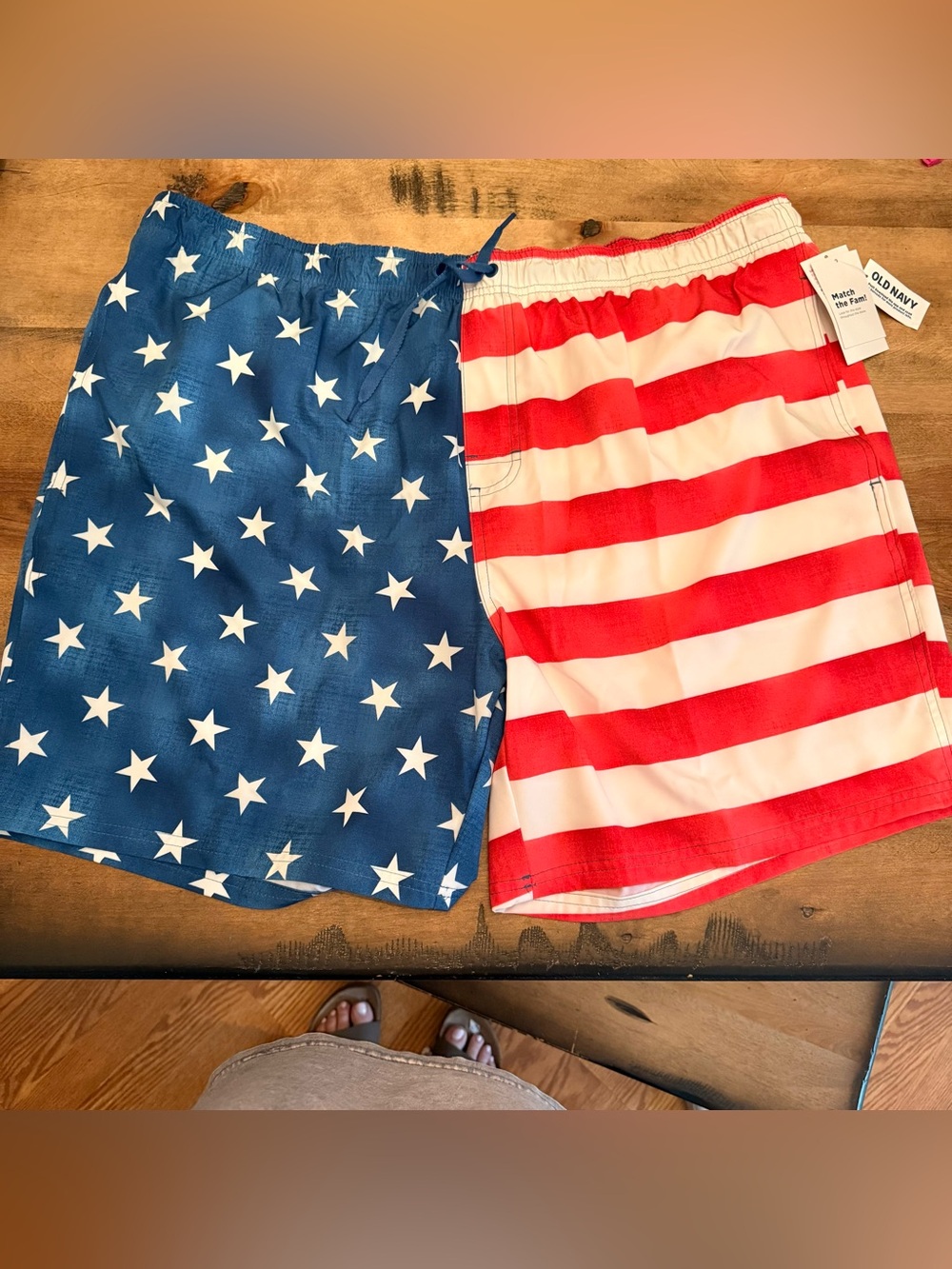 Old Navy Men’s Stars & Stripes Swim Shorts - Blue, Red & White